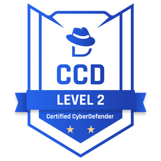 Certified CyberDefender Level 2 certification badge, issued by CyberDefenders